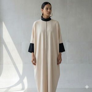 Layeur cream & black colour block kaftan dress - size 42 / US 12